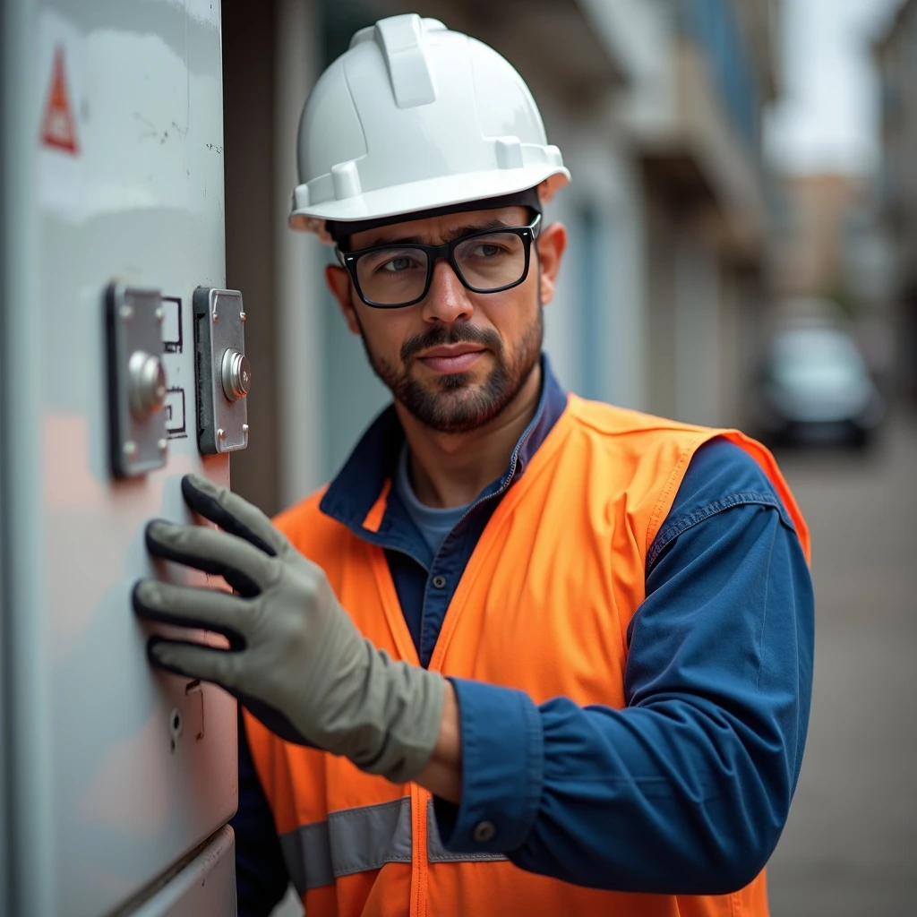 Técnico revisando tablero eléctrico